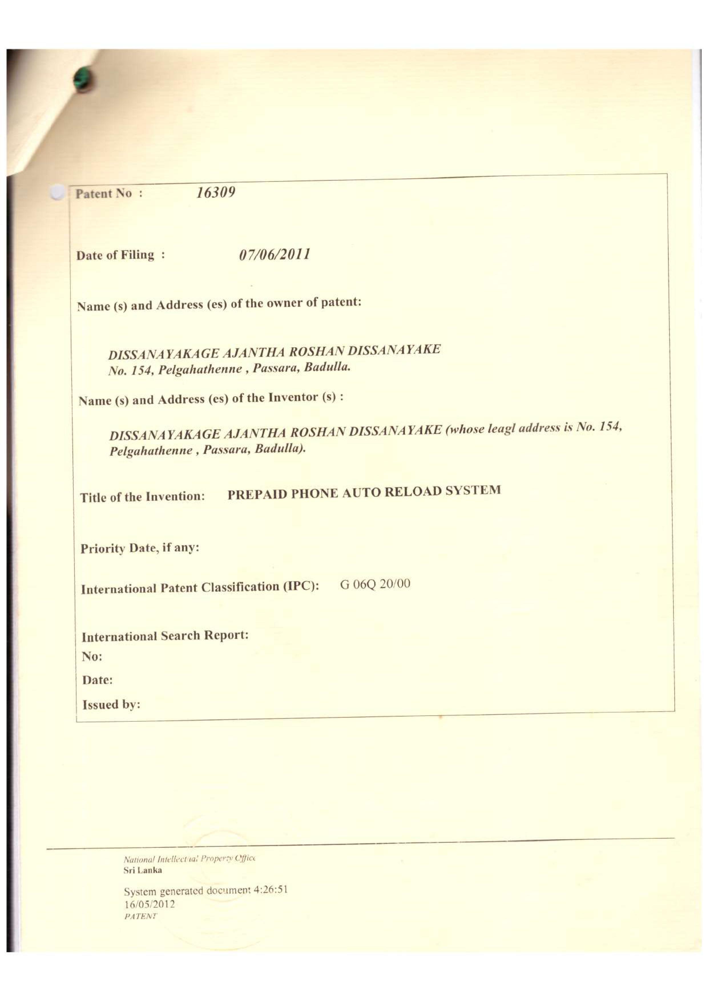 Patent for the Reload Machine
